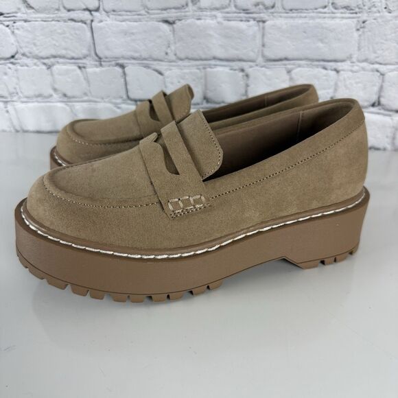 Torrid Lug Sole Penny Loafers Platform Shoes in Tan Faux Suede Women Size 7 WW - Picture 6 of 12